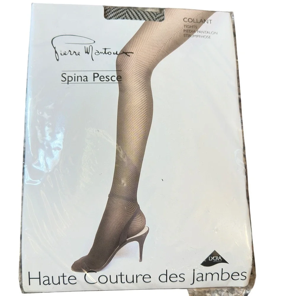 Pierre Mantoux Tights Herringbone Grey Black 90s Italian Deadstock Medium NIP
